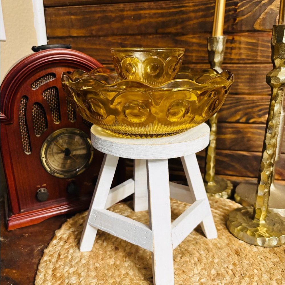 Vintage Amber Glass Chip N Dip Bowl Set